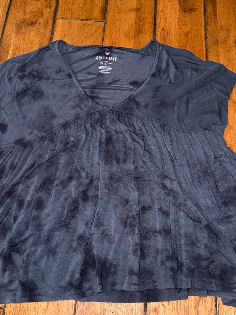 American Eagle Outfitters Navy Pleated Scoop-Neck Blouse